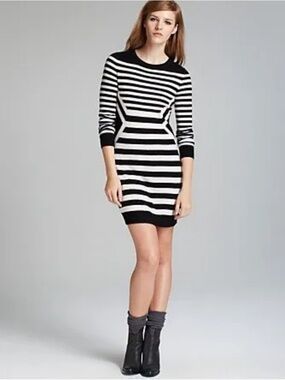 Calvin Klein Black & White Striped Knit Sweater Dress size Large